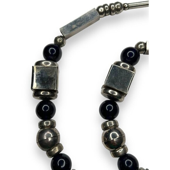 Vintage Tribal Silver Tone Statement Necklace Elephant Pendant Blue Beads 28in - Picture 4 of 12